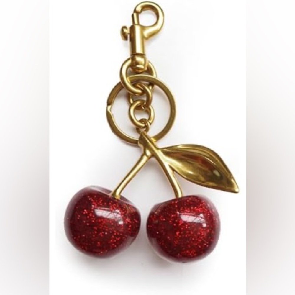 Cherry Keychain with Gold Accents